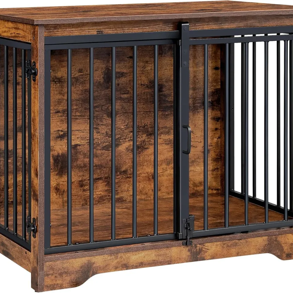 BOXED HZUANERI DOG CRATE FURNITURE, 81 CM DOG CRATE, BARN DOOR, RUSTIC BROWN