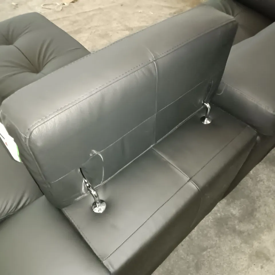 MATT BLACK FAUX LEATHER CHAISE CORNER SOFA WITH ADJUSTABLE HEADRESTS AND CHROME DETAILS 