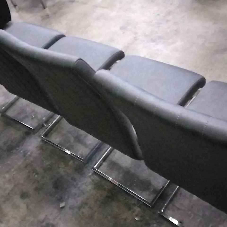 SET OF 4 CHARCOAL GREY LEATHER DINING CHAIRS WITH CHROME LEGS