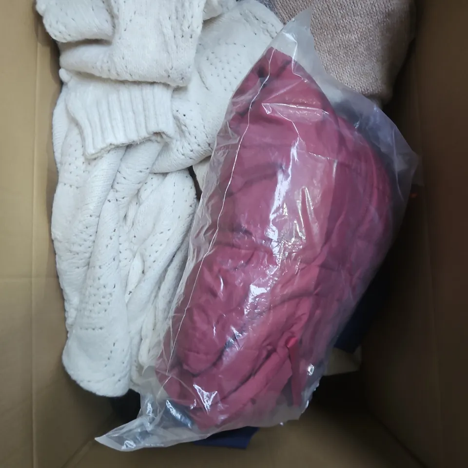 APPROXIMATELY 20 ASSORTED CLOTHING PRODUCTS IN VARIOUS STYLES & SIZES TO INCLUDE JACKETS, T-SHIRTS, DRESSES ETC