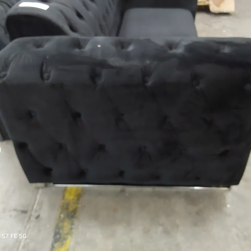 DESIGNER THREE SEATER SOFA BUTTONED BLACK PLUSH FABRIC 