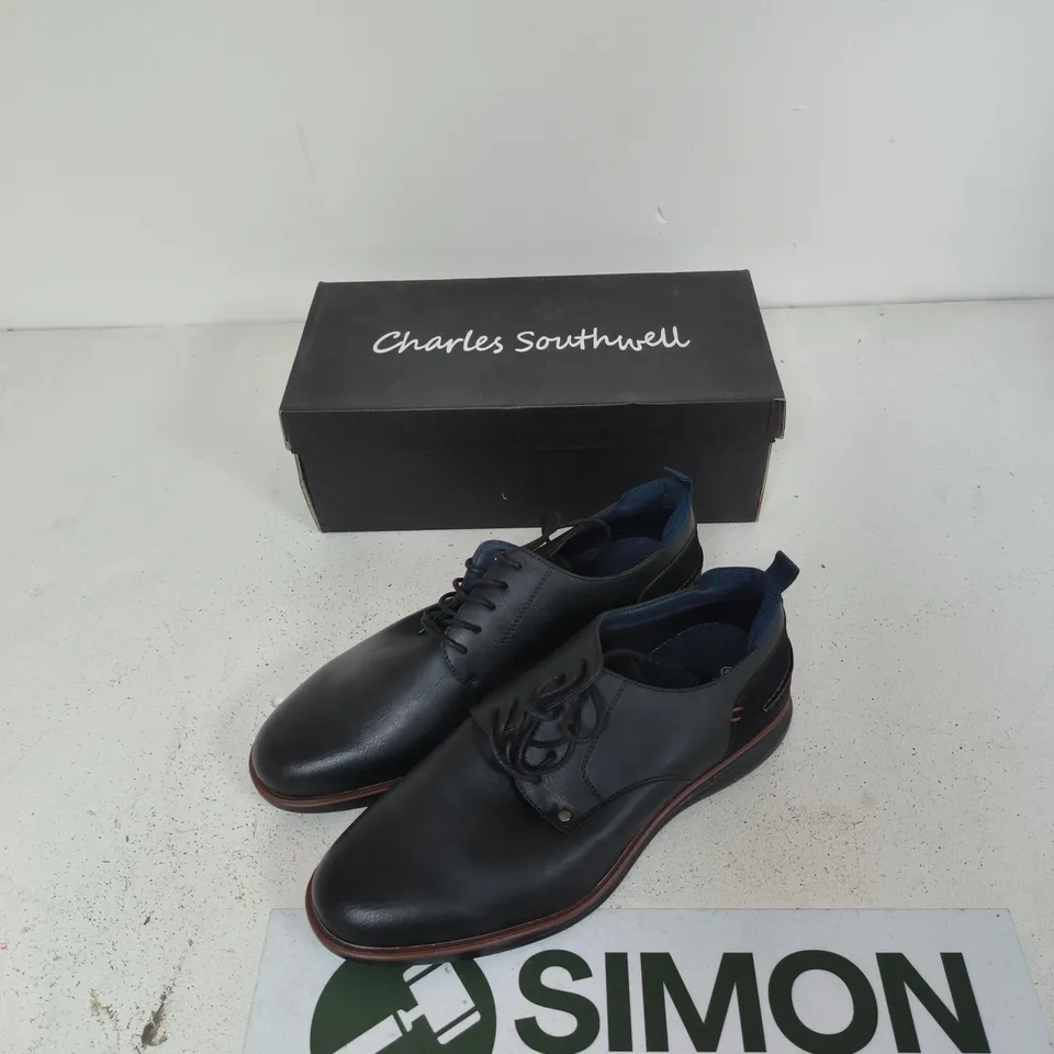 CHARLES SOUTHWELL DIEGO BLACK LEATHER LACE-UP SHOES – UK 10
