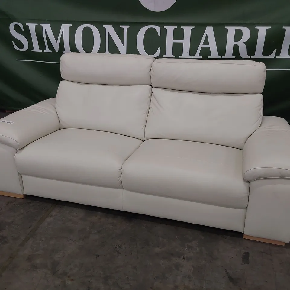 QUALITY ITALIAN DESIGNER MERRY DUE FIXED THREE SEATER SOFA WHITE LEATHER 