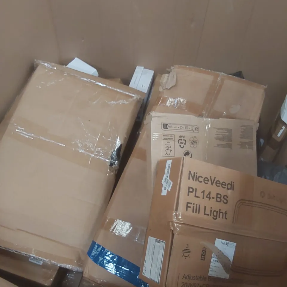 PALLET OF ASSORTED PRODUCTS AND ITEMS TO INCLUDE : FOLDING WORKOUT BENCH,PAPER CUTTER,AIR COOLER