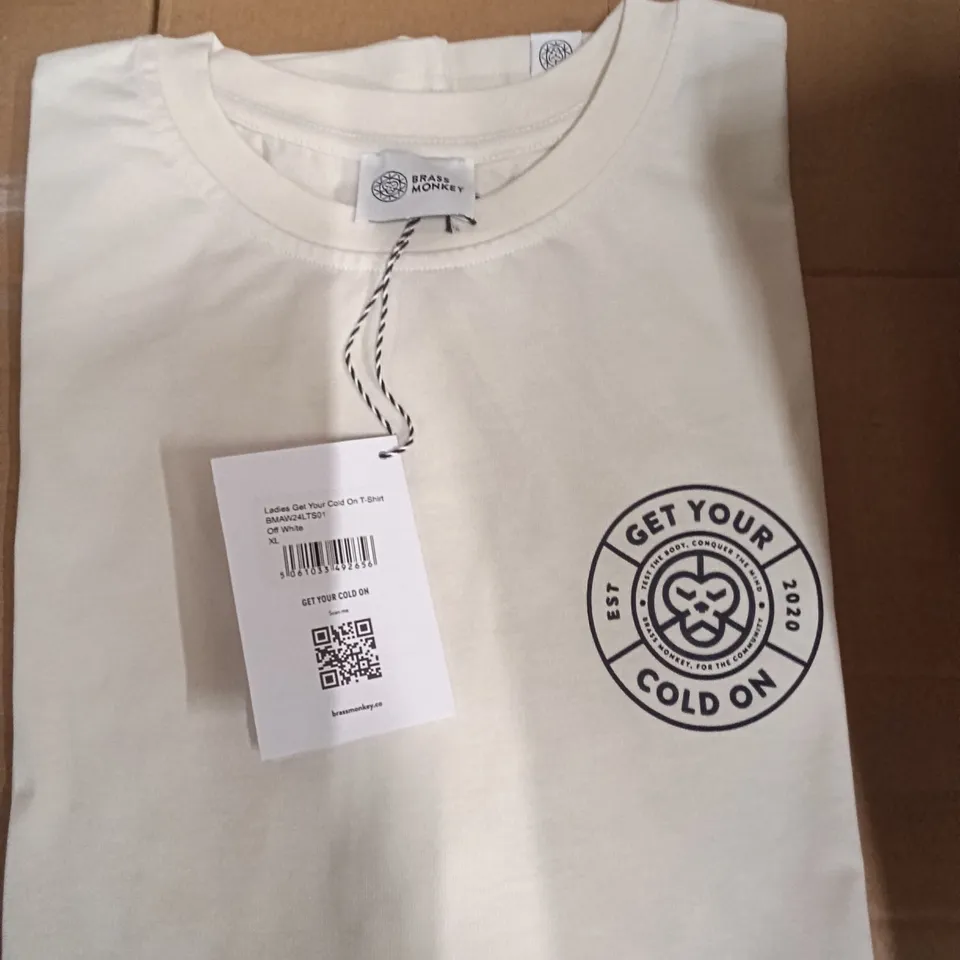 BOX OF BRASS MONKEY T-SHIRTS - OFF WHITE XL APPROXIMATELY 14