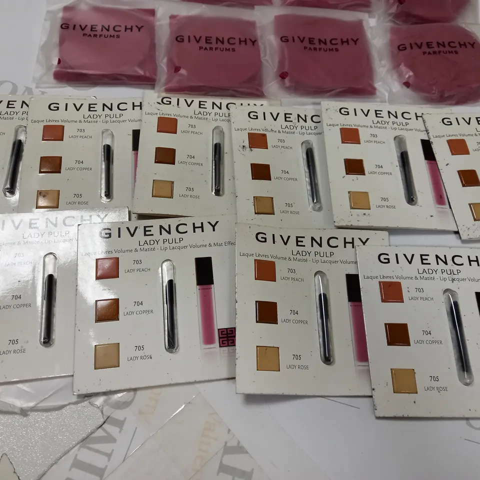 LOT OF APPROX 2O ASSORTED GIVENCHY PRODUCTS TO INCLUDE: PACKAGED POCKET MIRRORS, PACKAGED LIP LACQUER