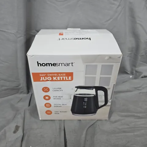 BOXED HOMESMART 1.0L JUG KETTLE – WHITE, 360° SWIVEL BASE, DIGITAL DISPLAY, 5 HEAT MODES