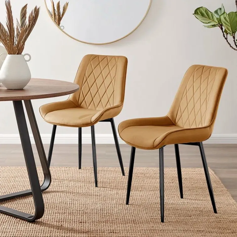 BOXED PALERMO ORANGE VELVET MODERN DINING CHAIRS - SET OF 2 (1 BOX)