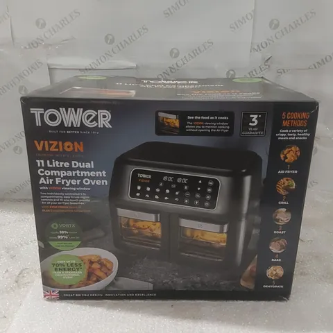 BOXED TOWER 11 LITRE DUAL COMPARTMENT AIR FRYER OVEN 
