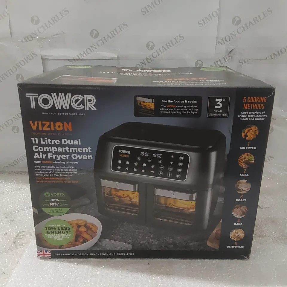 BOXED TOWER 11 LITRE DUAL COMPARTMENT AIR FRYER OVEN 