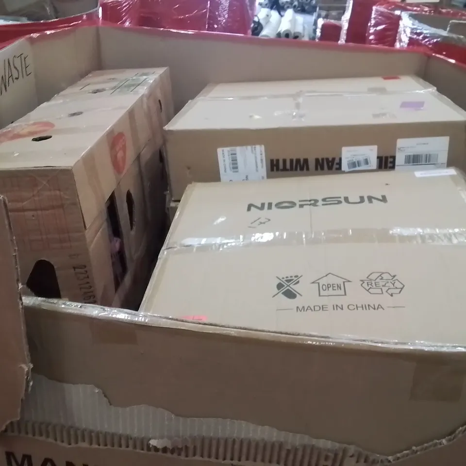 PALLET OF ASSORTED HOUSEHOLD GOODS AND PRODUCTS TO INCLUDE;CHAIR MAT FOR CARPET,DARTBOARD LIGHTINT,PET BARRIER