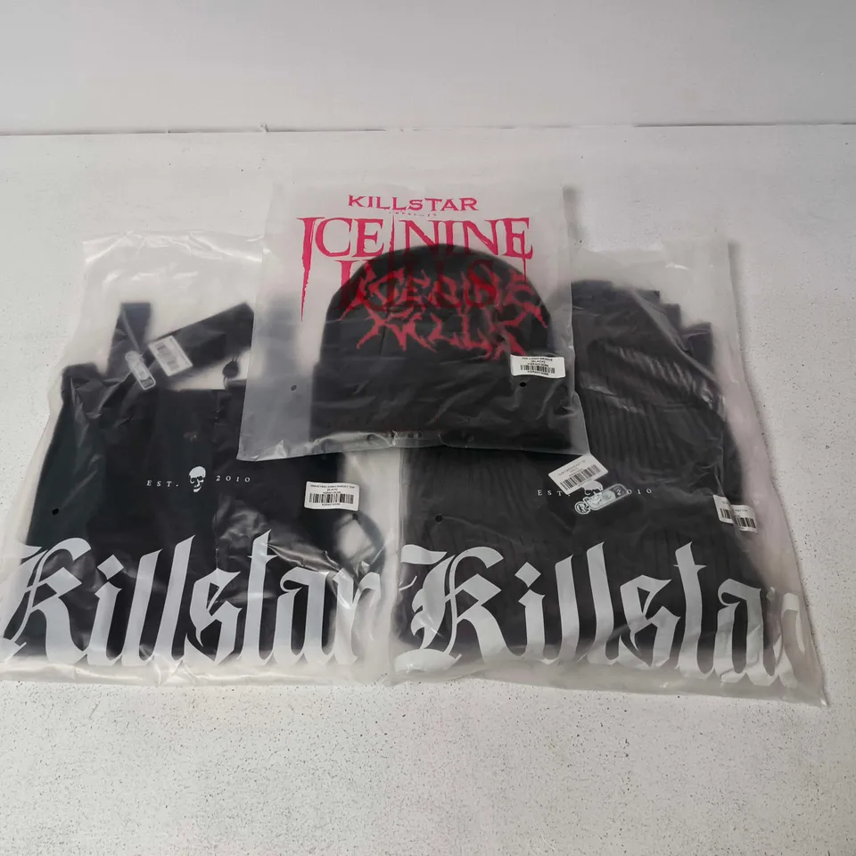 LOT OF APPROXIMATELY 50 BRAND NEW KILLSTAR CLOTHING ITEMS TO INCLUDE DUSK EMPRESS KNIT TOPS, BEANIES AND SWING BARDOT TOPS - VARIOUS SIZES
