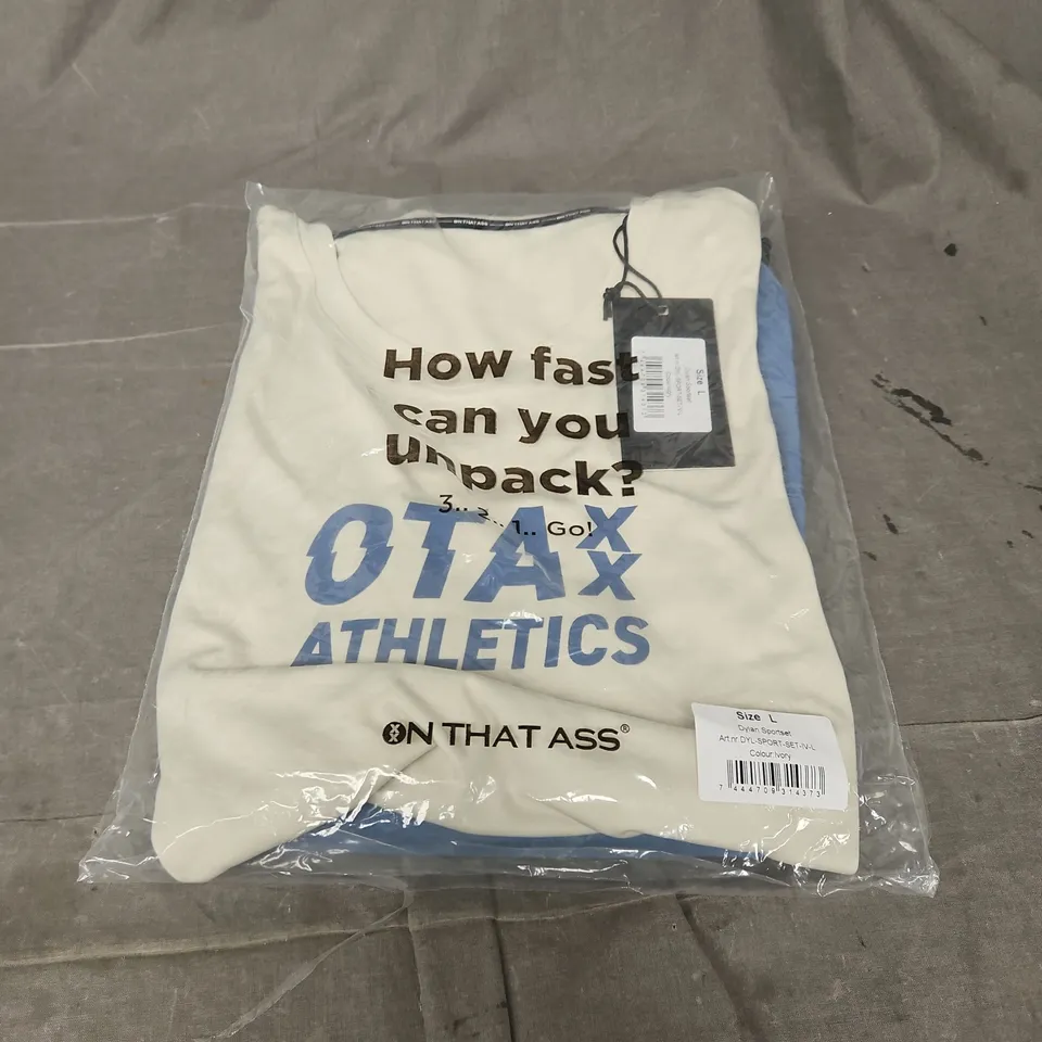 BAGGED ON THAT ASS DYLAN SPORTSET IN IVORY/BLUE SIZE L