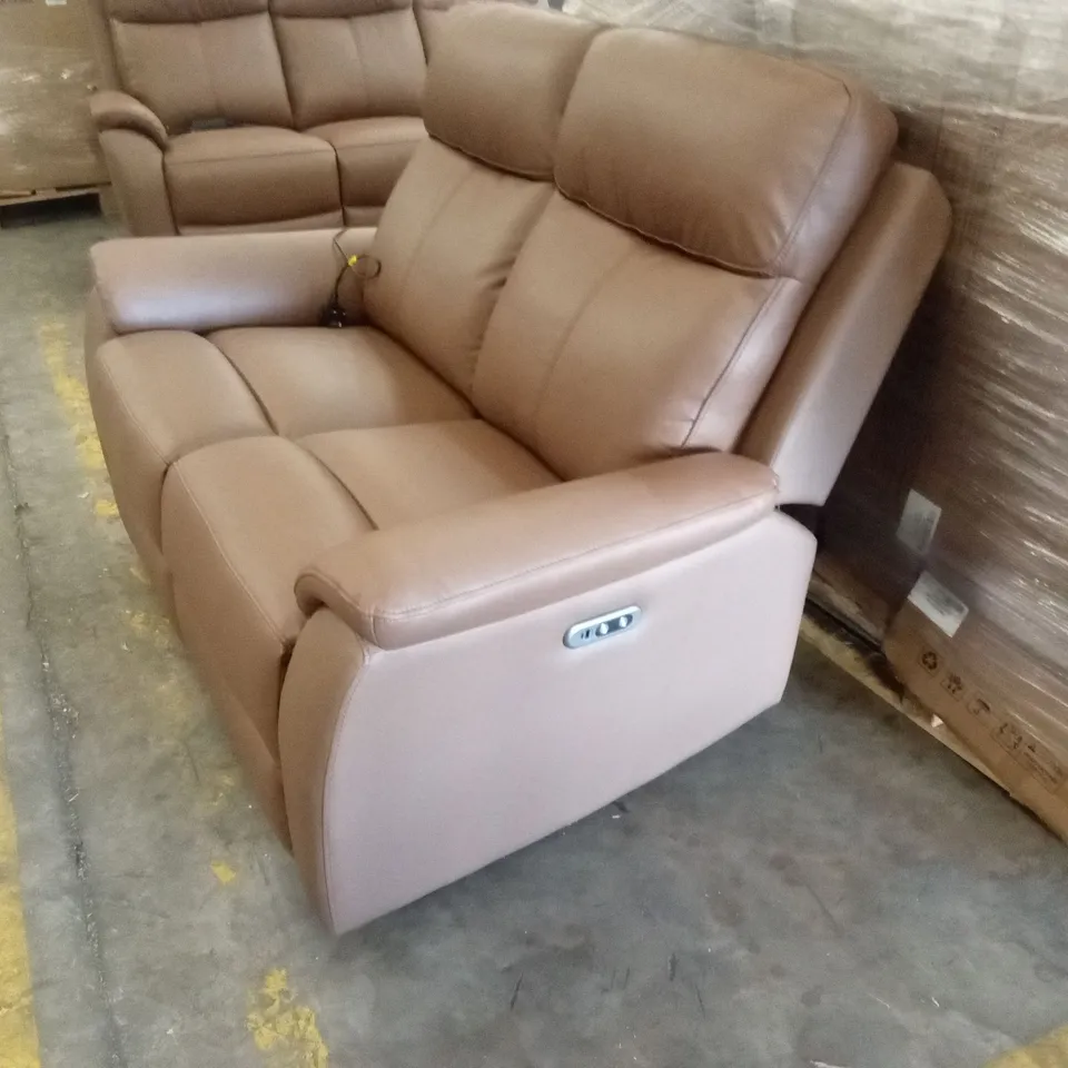 WINDSOR POWERGLIDE 2 SEATER REAL LEATHER POWER RECLINER SOFA - TAN