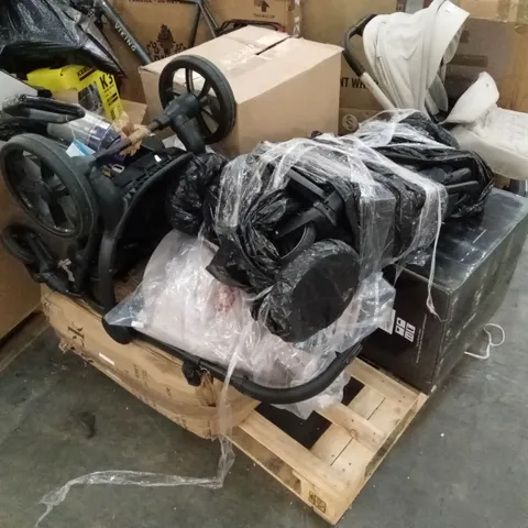 PALLET OF ASSORTED DESIGNER INCOMPLETE PRAM PARTS, PIECES AND ACCESSORIES 