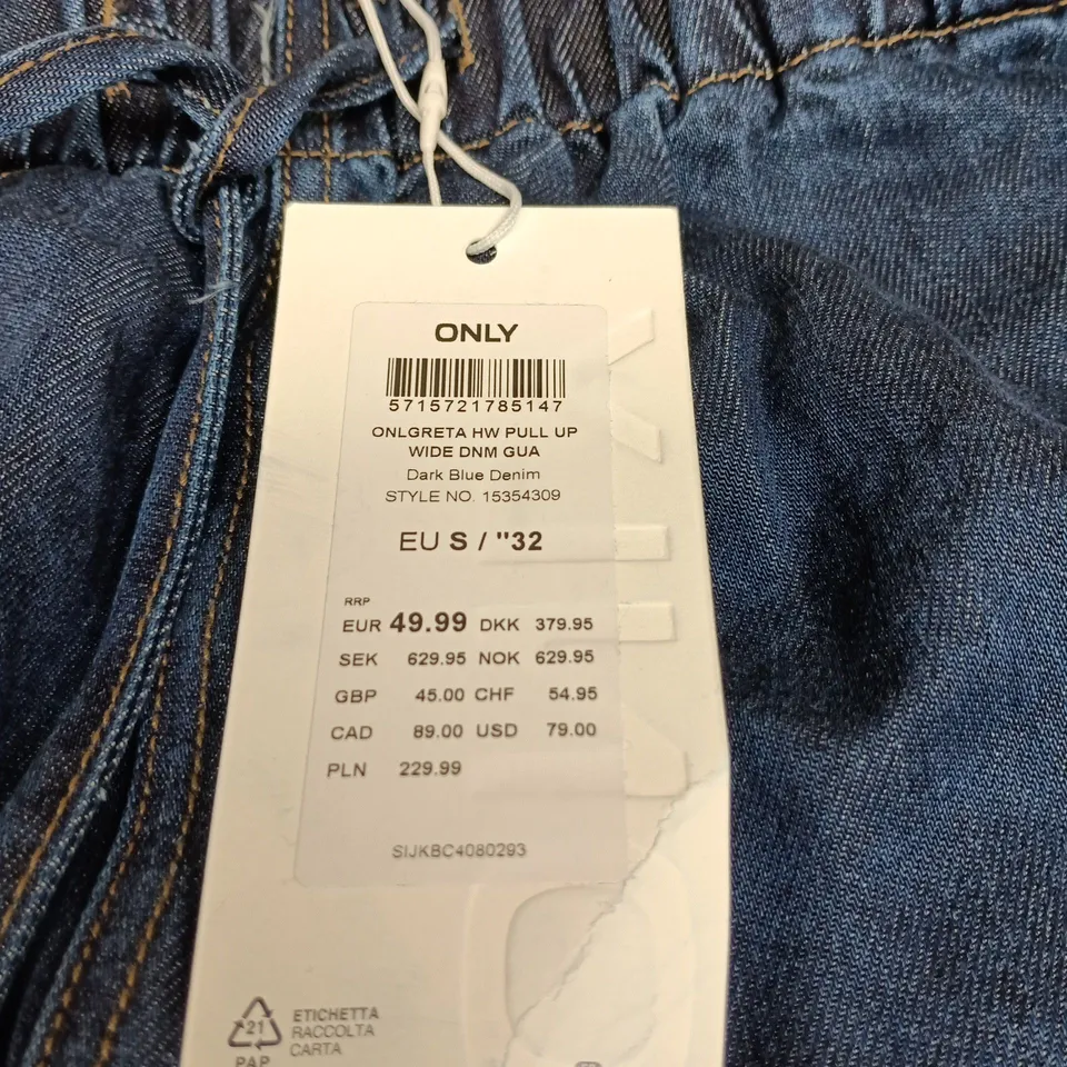 ONLY DARK BLUE DENIM TROUSERS SMALL 32" TAGGED