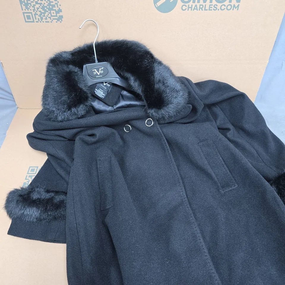 VERSACE V69 ITALIA BLACK FUR-TRIM COAT - SIZE UNSPECIFIED