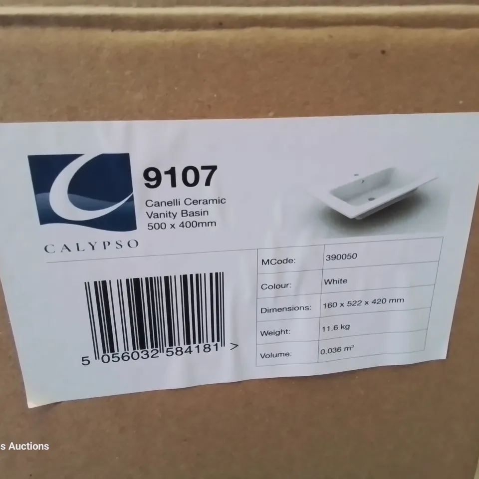 BOXED CANELLI CERAMIC SINGKE TAP VANITY BASIN WHITE 500 × 400mm