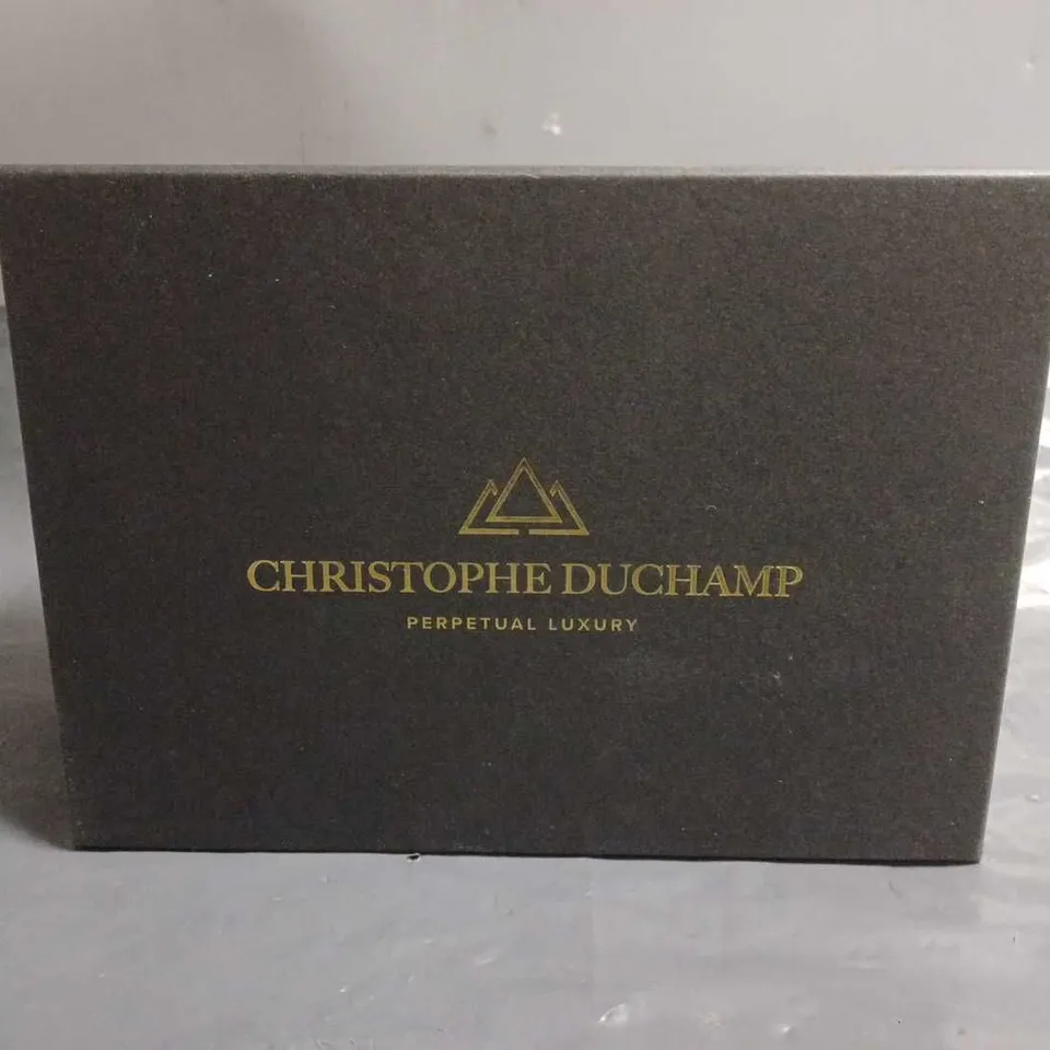 BOXED CHRISTOPHE DUCHAMP MARINE CHRONOGRAPH WATCH WITH BLACK DIAL & BEZEL 