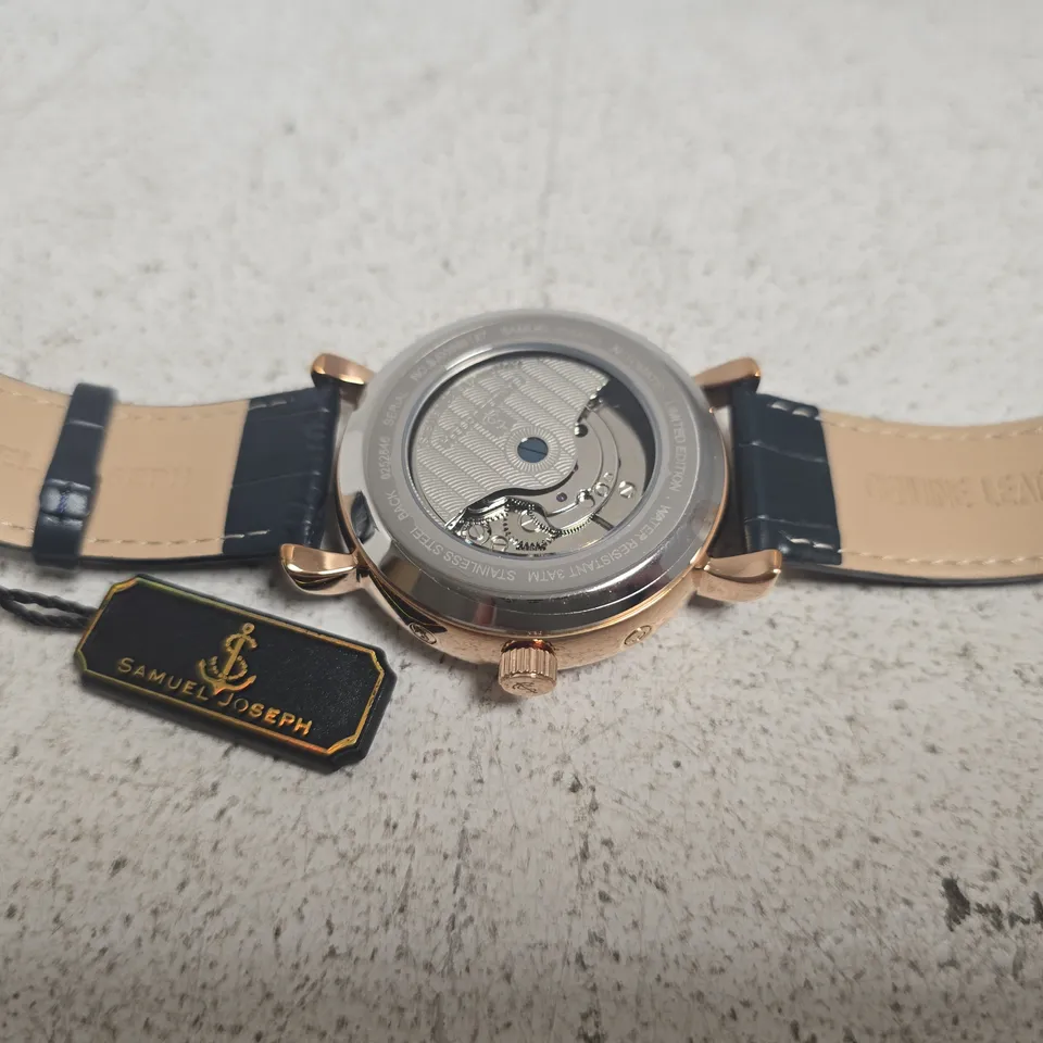 SAMUEL JOSEPH AUTOMATOIC LIMITED WATCH IN ROSE GOLD/BLUE