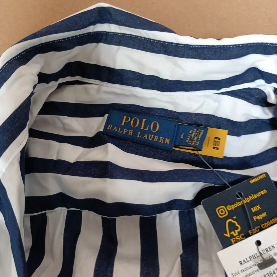 POLO RALPH LAUREN STRIPED SHIRT DRESS – NAVY & WHITE, UK 10 (US 6)