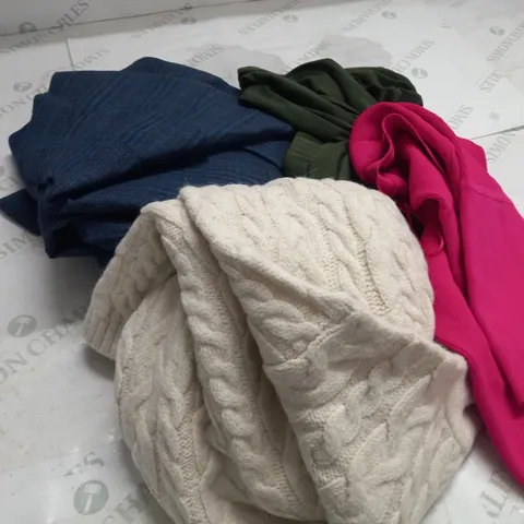 BOX OF ASSORTED CLOTHING ITEMS TOO INCLUDE JUMPERS, SHIRTS AND TROUSERS IN VARIOUS SIZES AND COLOURS