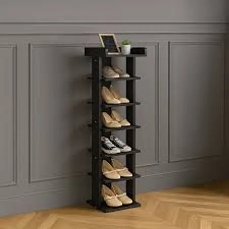 BOXED NEO BLACK 7 TIER WOODEN SHOE RACK SLIM