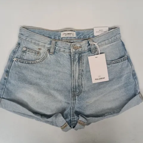PULL & BEAR DENIM HIGH RISE SHORTS IN LIGHT BLUE SIZE UK 10