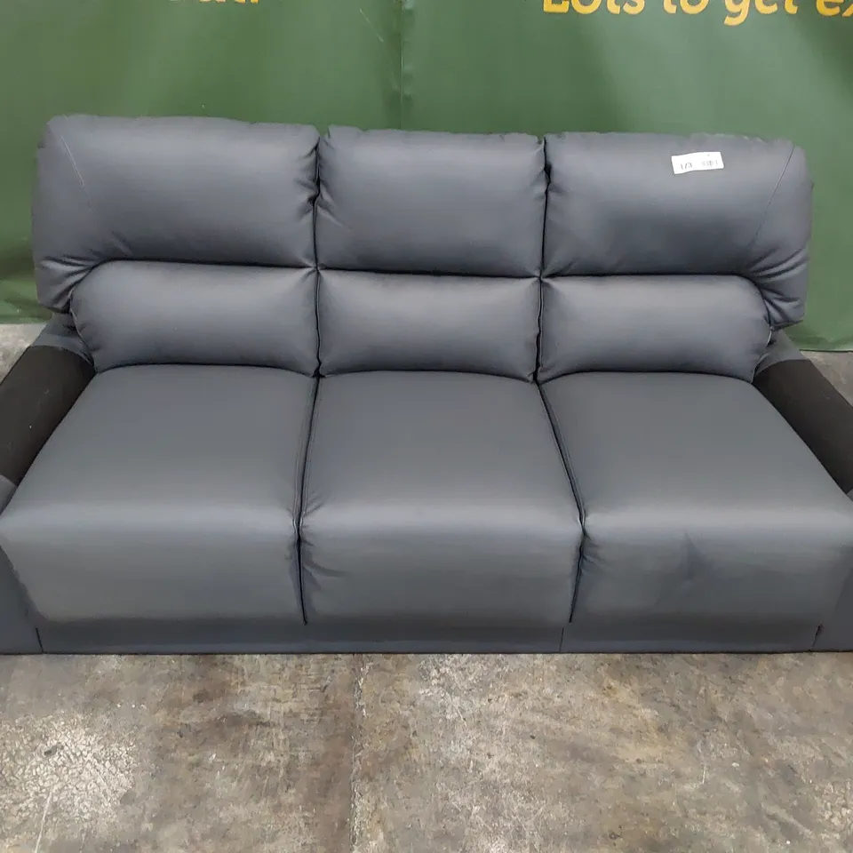 DESIGNER THREE SEATER SOFA GREY LEATHER 