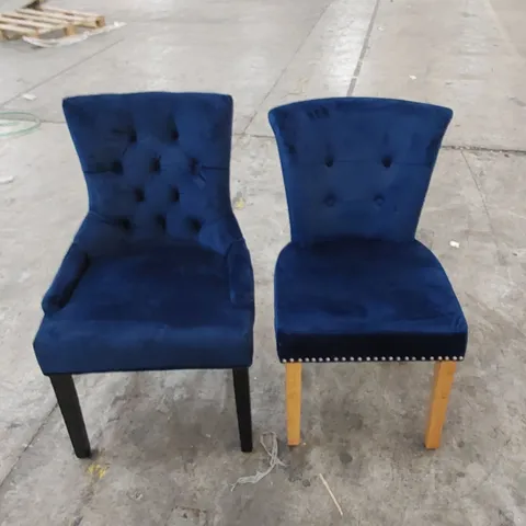 2 X ASSORTED UPHOLSTERED DINING CHAIRS IN ROYAL BLUE