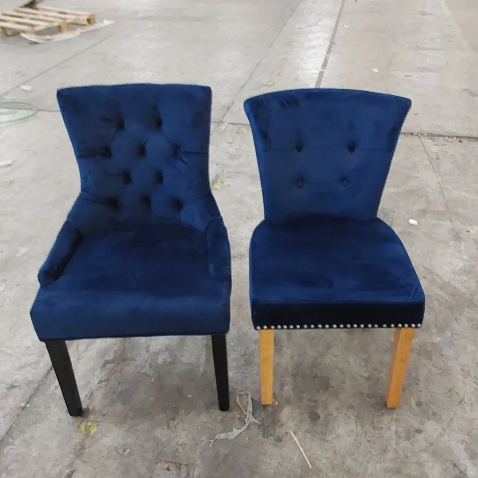 2 X ASSORTED UPHOLSTERED DINING CHAIRS IN ROYAL BLUE 