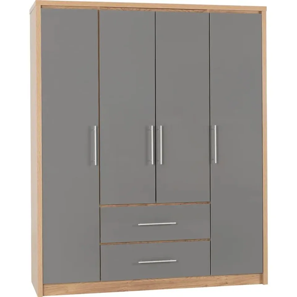 BOXED LOUISA 4 DOOR WARDROBE - GREY (3 BOXES)