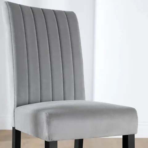 BOXED SALISBURY DINING CHAIR, GREY CLASSIC VELVET & SOLID BLACK HARDWOOD 