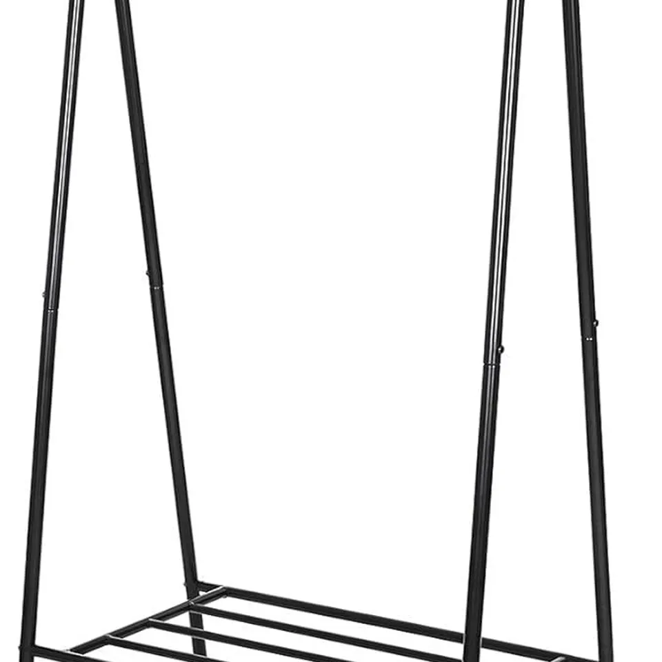 BOXED SONGMICS COAT STAND, CLOTHES RACK WITH 2-TIER STORAGE SHELF FOR SHOES AND BASKETS, METAL FRAME, SPACE-SAVING, IDEAL FOR BEDROOM