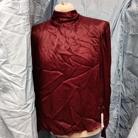 TOPSHOP VELVET TURTLENECK TOP, BURGUNDY – UK 10 (EU 38, US 6)