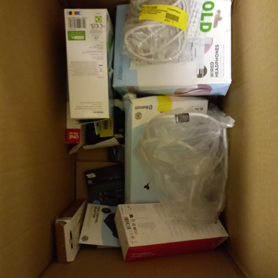 BOX OF APPROXIMATELY 20 ASSORTED ELECTRICAL PRODUCTS TO INCLUDE PERSONAL CD PLAYER, UNIVERSAL REMOTE CONTROL, BLUETOOTH HEADPHONES ETC 