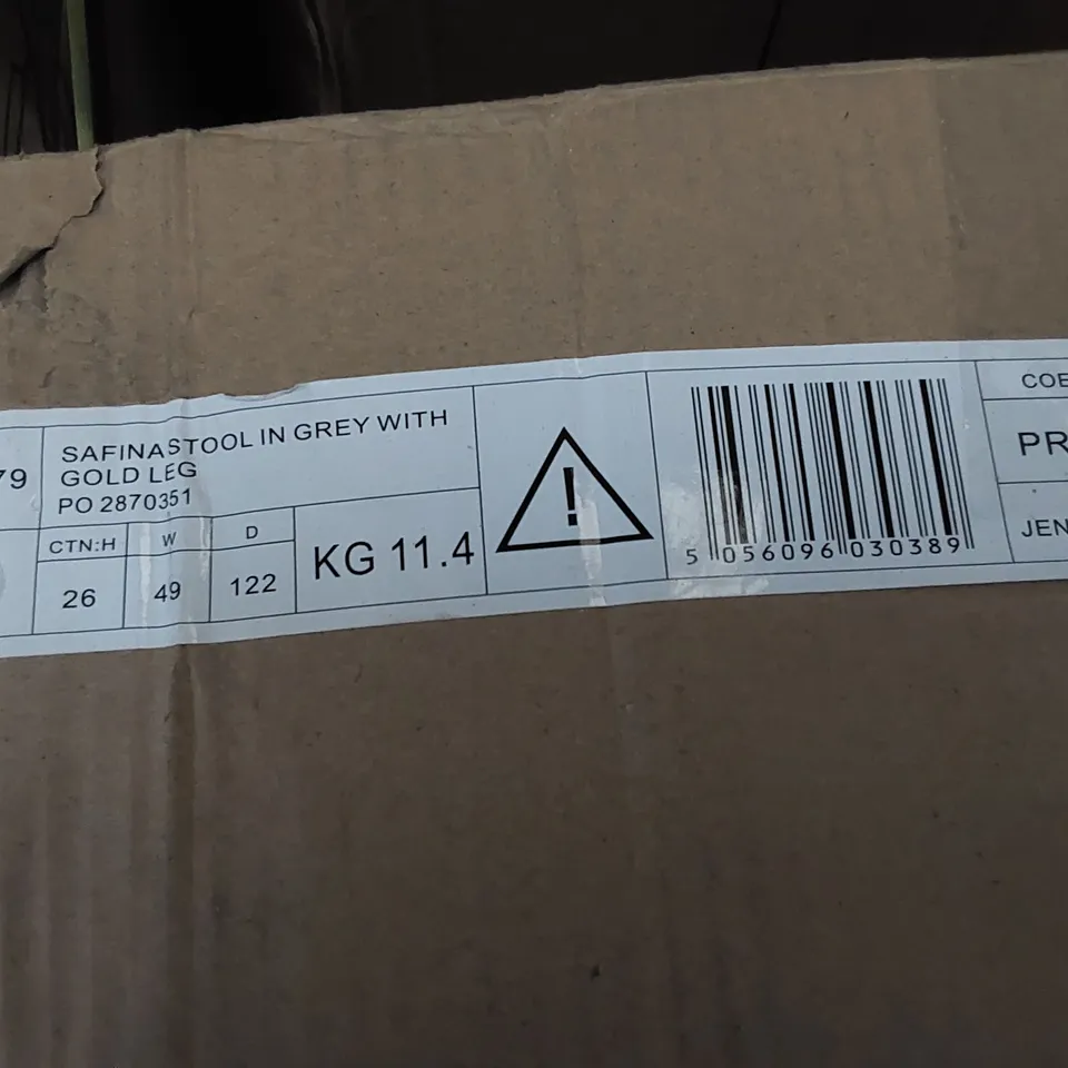BOXED SAFINA STOOL IN GREY WITH GOLD LEGS (1 BOX)