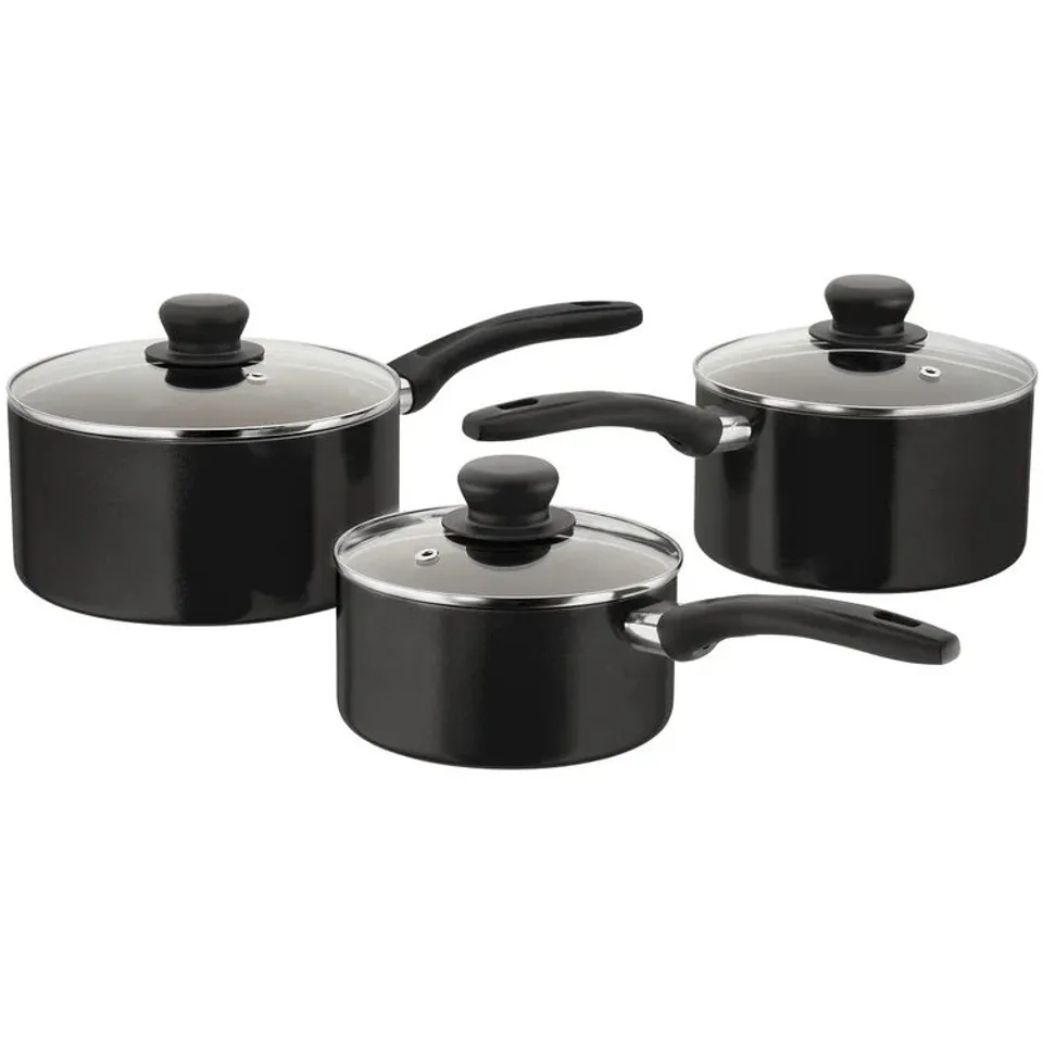 BOXED JUDGE RADIANT 3-PIECE NON-STICK BLACK SAUCEPAN SET WITH GLASS LIDS (1 BOX)