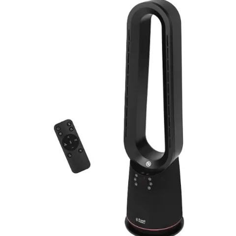 BOXED RUSSELL HOBBS BLADELESS ELECTRIC HEATER & COOLING FAN 2000W WITH REMOTE CONTROL IN BLACK, 9 COOLING SPEEDS & 4 HEATING SPEEDS, HOT & COOL WITH TOUCH CONTROL, AND LED DISPLAY, 8-HOUR TIMER, RHBHC