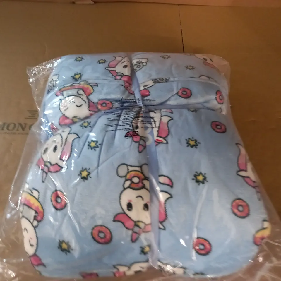BAGGED UNICORN THEMED BLUE HOODED BLANKET