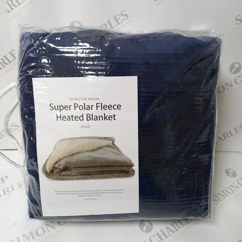 BOXED SUPER POLAR FLEECE 160 X 120CM ELECTRIC BLANKET IN NAVY BLUE 