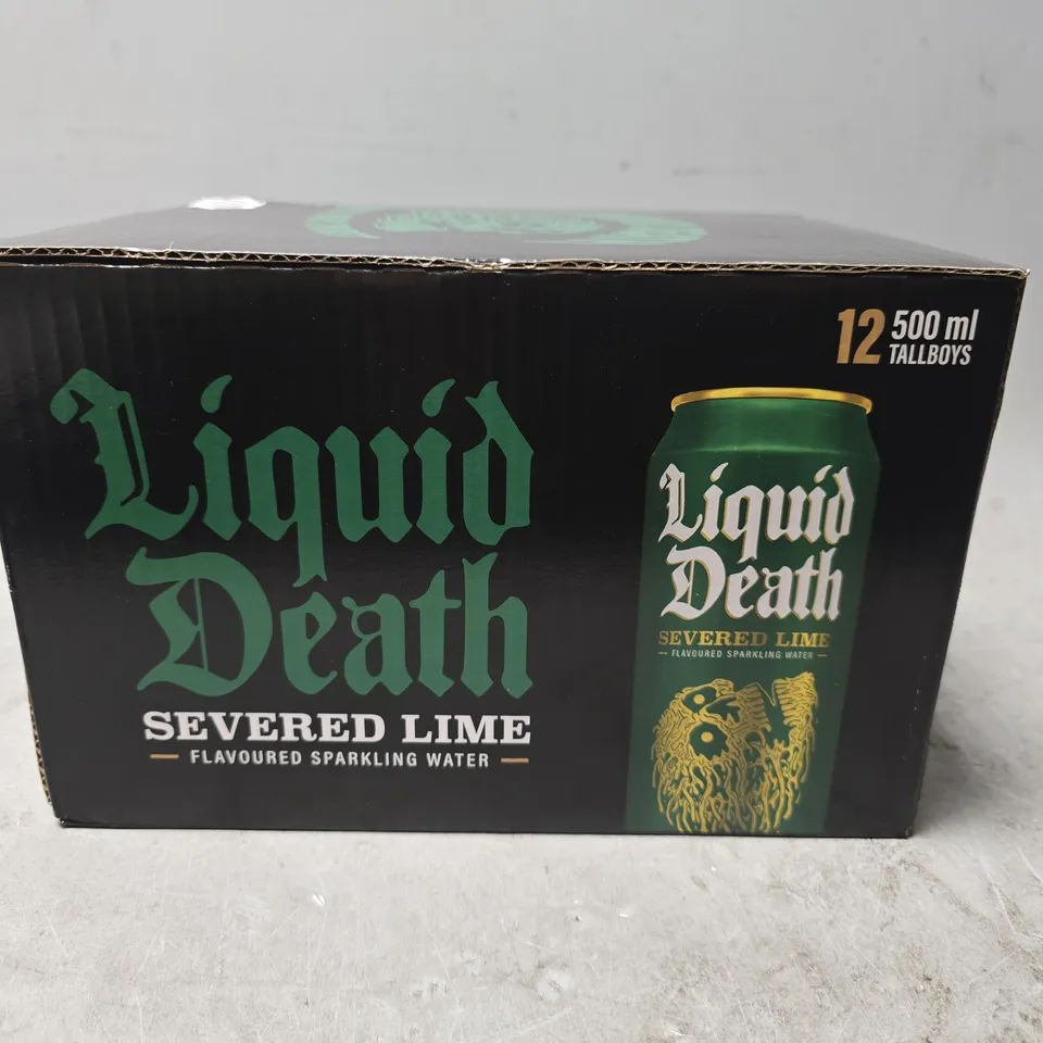PACK OF APPROXIMATELY 12 LIQUID DEATH SEVERED LIME SPARKLING WATER 500ML