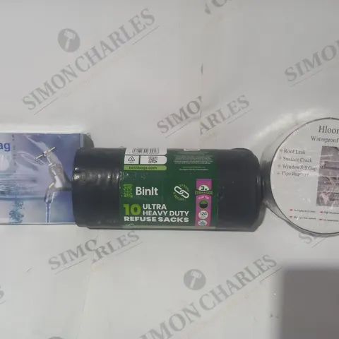 BOX OF APPROXIMATELY 20 ASSORTED HOUSEHOLD ITEMS TO INCLUDE HLOOMF WATERPROOF TAPE, ULTRA HEAVY DUTY REFUSE SACKS, TURBOMAG MAGNETIC WATER CONDITIONER, ETC