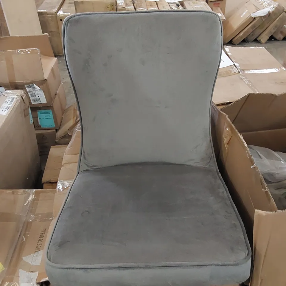 BOXED ROCCO GREY VELVET DINING CHAIRS - SET OF 2 (1 BOX, MISSING LEGS)