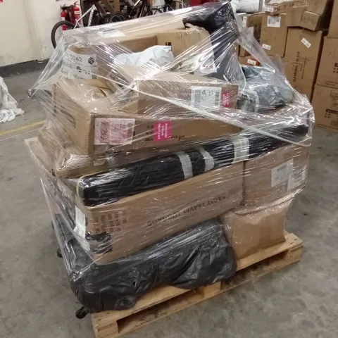 PALLET OF ASSORTED HOUSEHOLD GOODS AND PRODUCTS TO INCLUDE; SACK TRUCKS, SUITCASE, STEAM MOP ETC