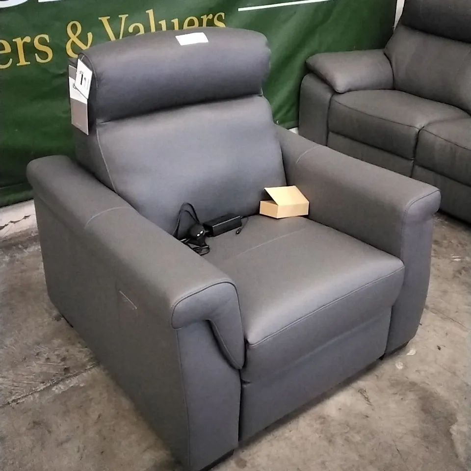 QUALITY ITALIAN DESIGNER ADRIANO POWER RECLINER ARMCHAIR IN ELEPHANT GREY LEATHER