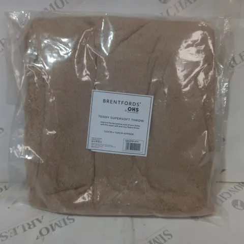BRENTFORDS BY OHS TEDDY SUPERSOFT THROW IN LATTE COLOUR APPROX 125 X 150CM
