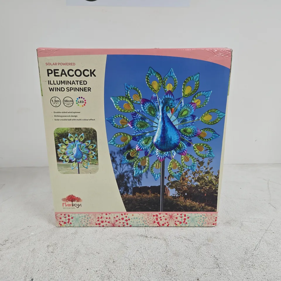 FLAMBOYA PEACOCK ILLUMINATED WIND SPINNER BOXED