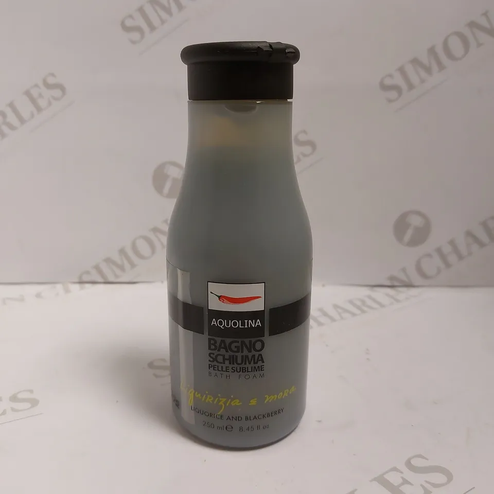 BOX OF APPROXIMATELY 20 BOTTLES OF AQUOLINA BAGNO SCHIUMA LIQUORICE & BLACKBERRY BATH FOAM 