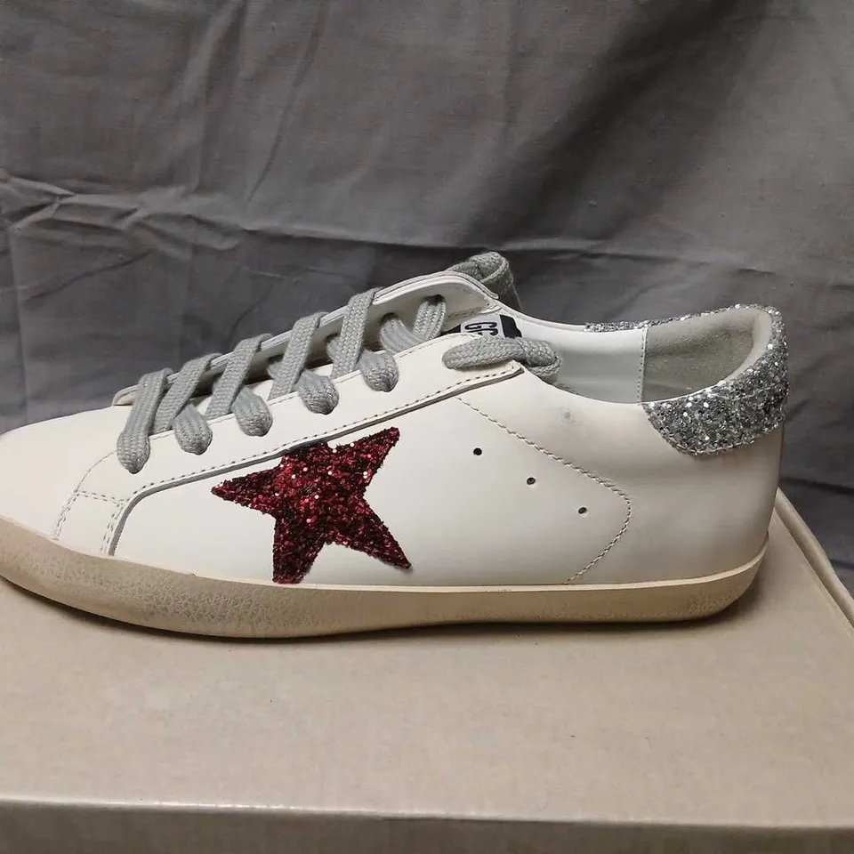 GOLDEN GOOSE SUPERSTAR CLASSIC WITH SPUR – WHITE LEATHER, GLITTER HEEL (EU39) UK 6 